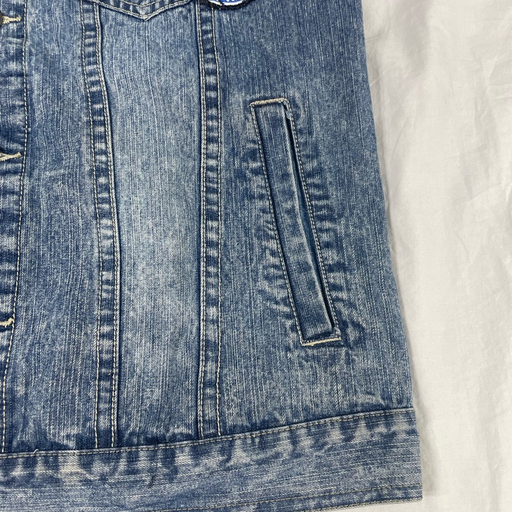 Southpole Premiun Mens Blue Biker Patched Denim Vest Size L - Picture 3 of 15